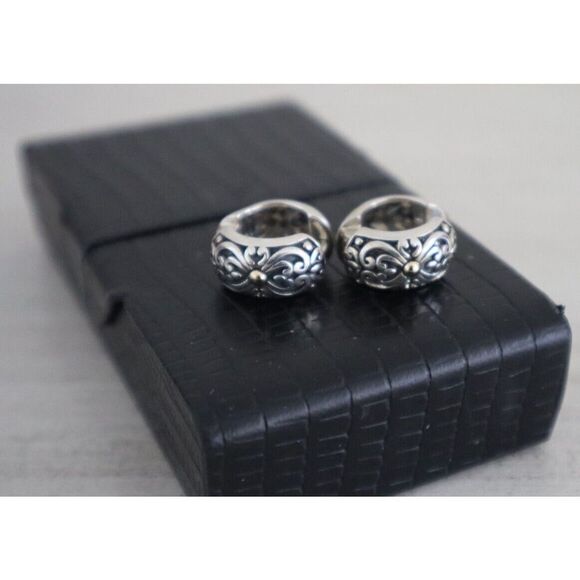 Sterling Silver & 14K Gold Bali Pebbled Flower Post Clip Earrings $250 - Picture 5 of 6